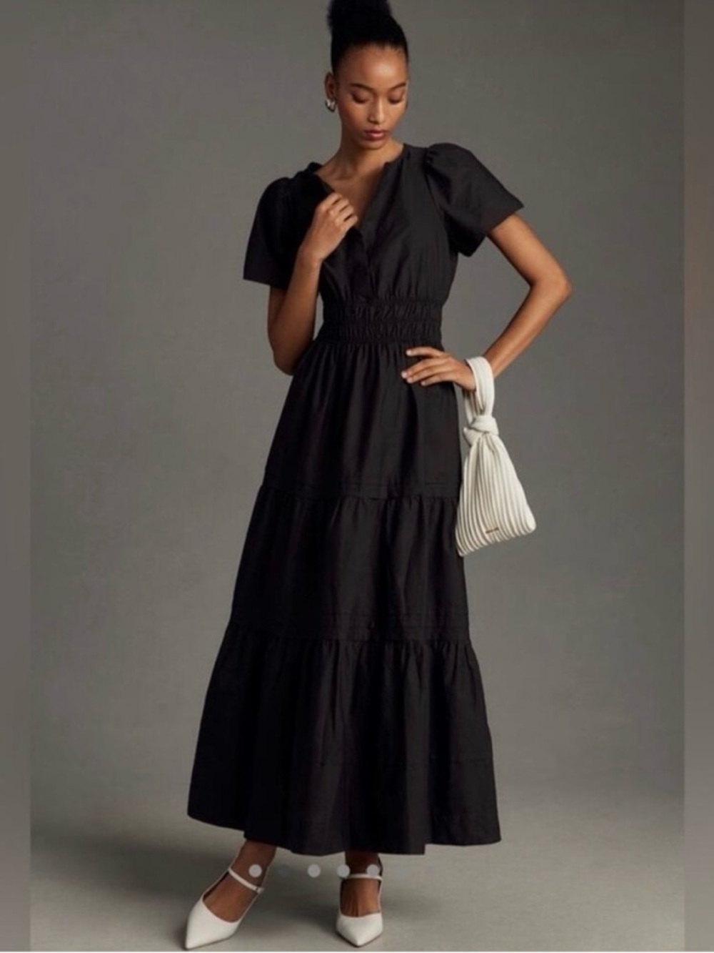 Anthropologie Black Somerset Tiered Maxi Dress with Smocked Waist